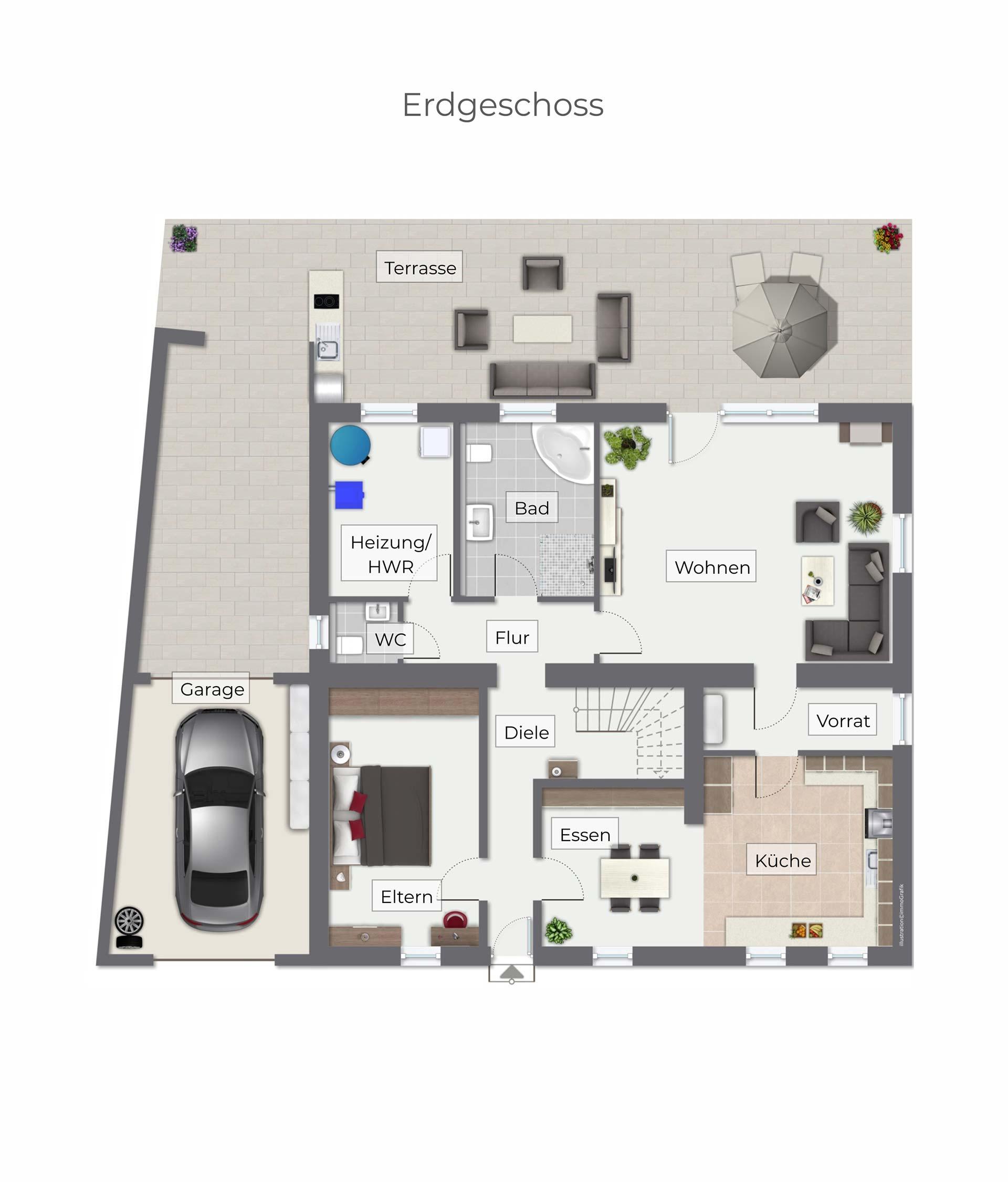 moderner Grundriss des Erdgeschoss 