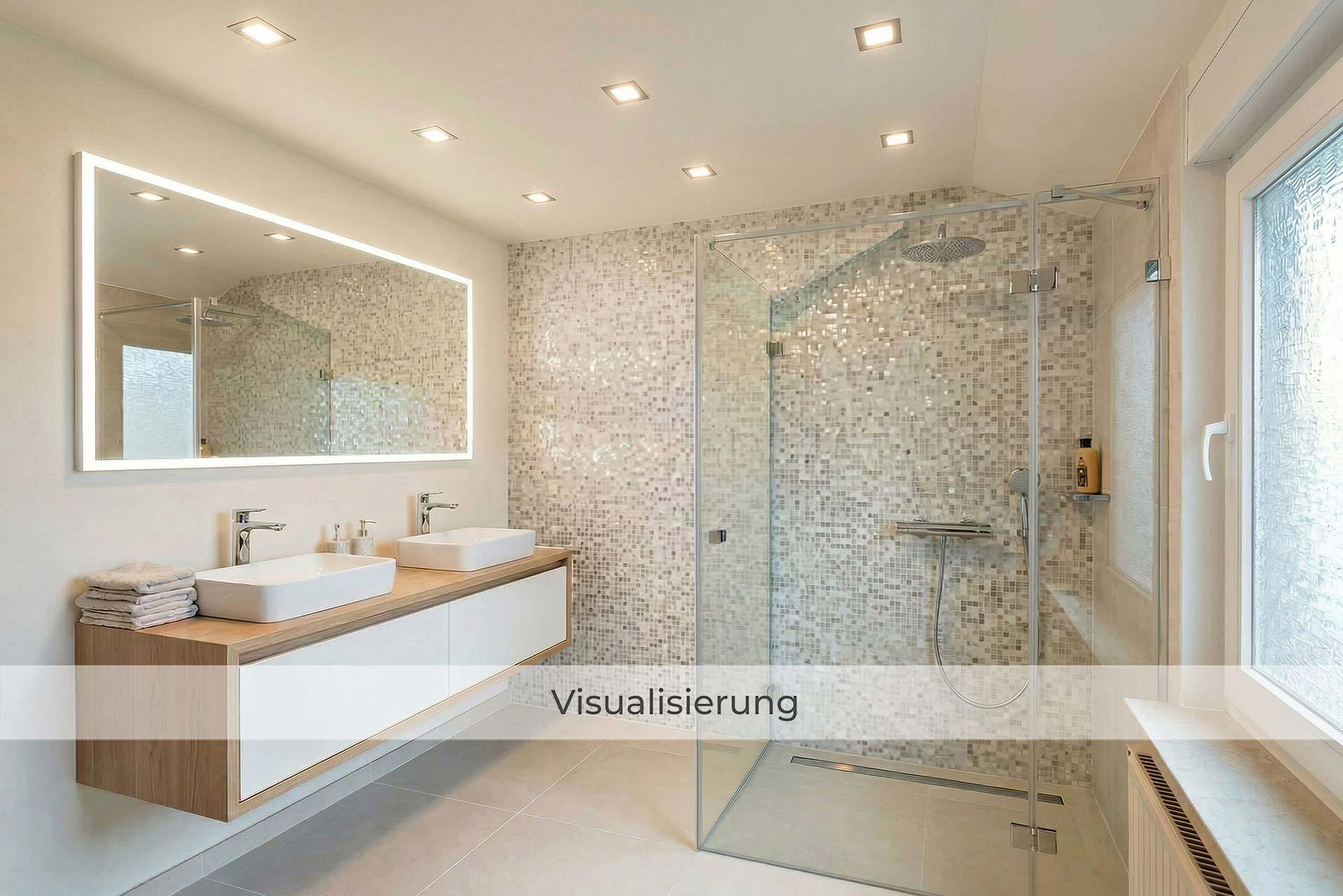 Visualisierungen von Badezimmer und separatem WC nach einer möglichen Renovierung/Modernisierung. Reihenmittelhaus Kerpen