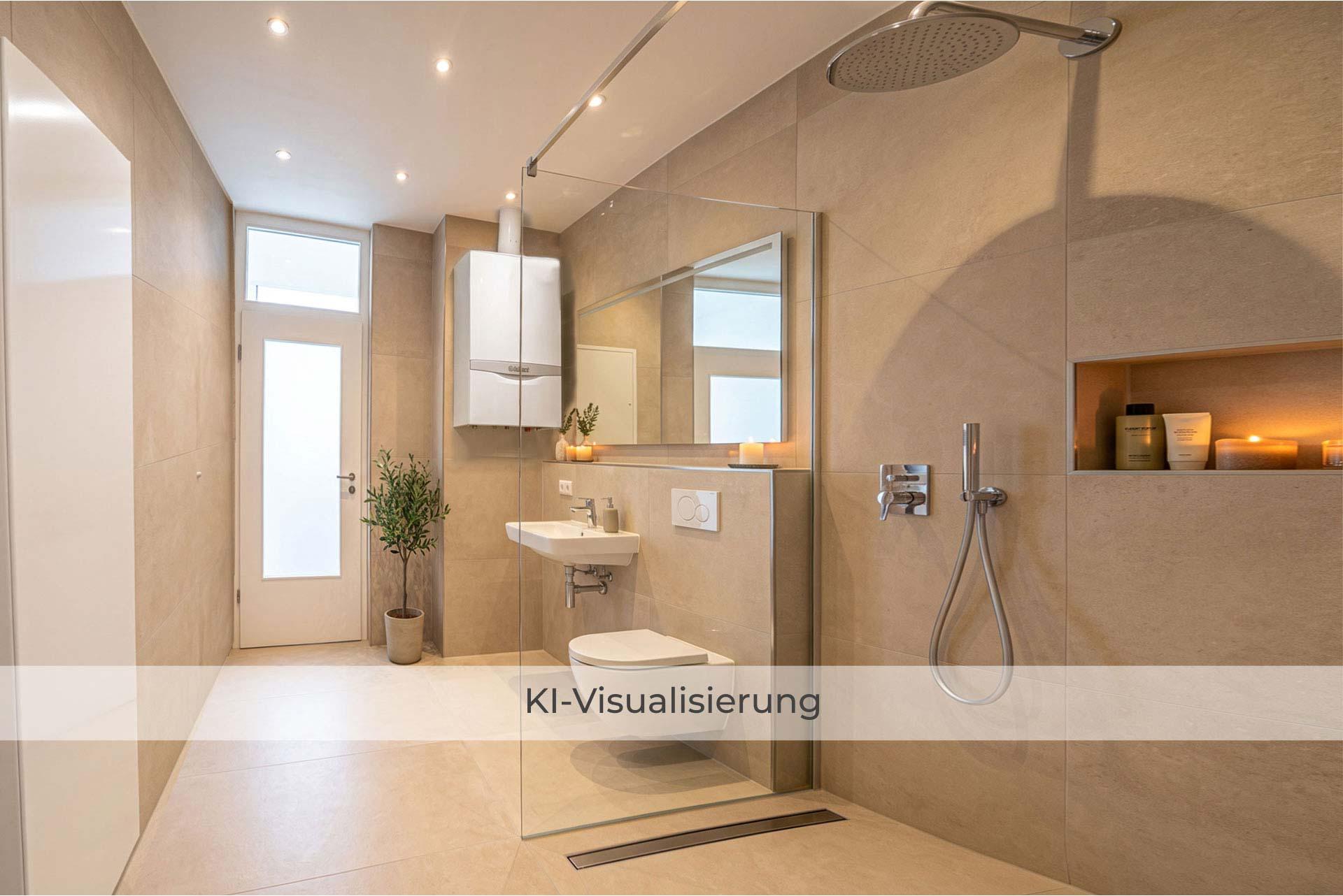 Die Visualisierung zeigt die Küche nach einer möglichen Renovierung bzw. Modernisierung und vermittelt einen Eindruck des gestalterischen Potenzials.  Reihenmittelhaus Kerpen