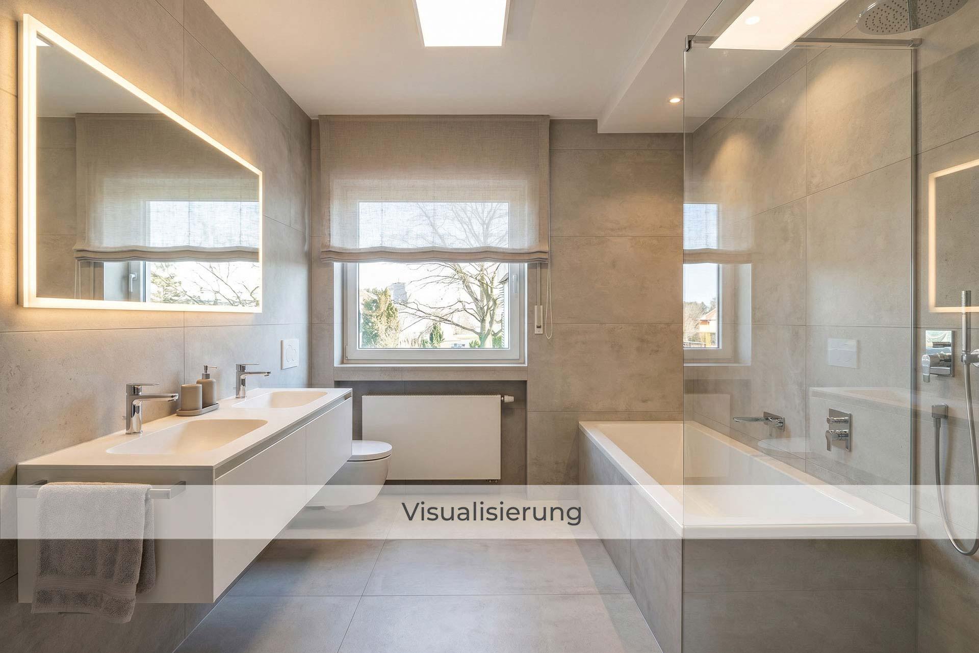 Visualisierung des Badezimmers im Erdgeschoss nach einer möglichen Renovierung/Modernisierung. Immobilie Bedburg