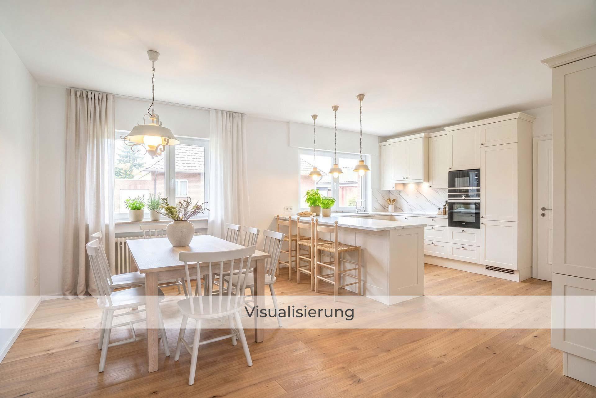 Visualisierung der Wohnküche nach einer möglichen Renovierung/Modernisierung. Immobilie Bedburg