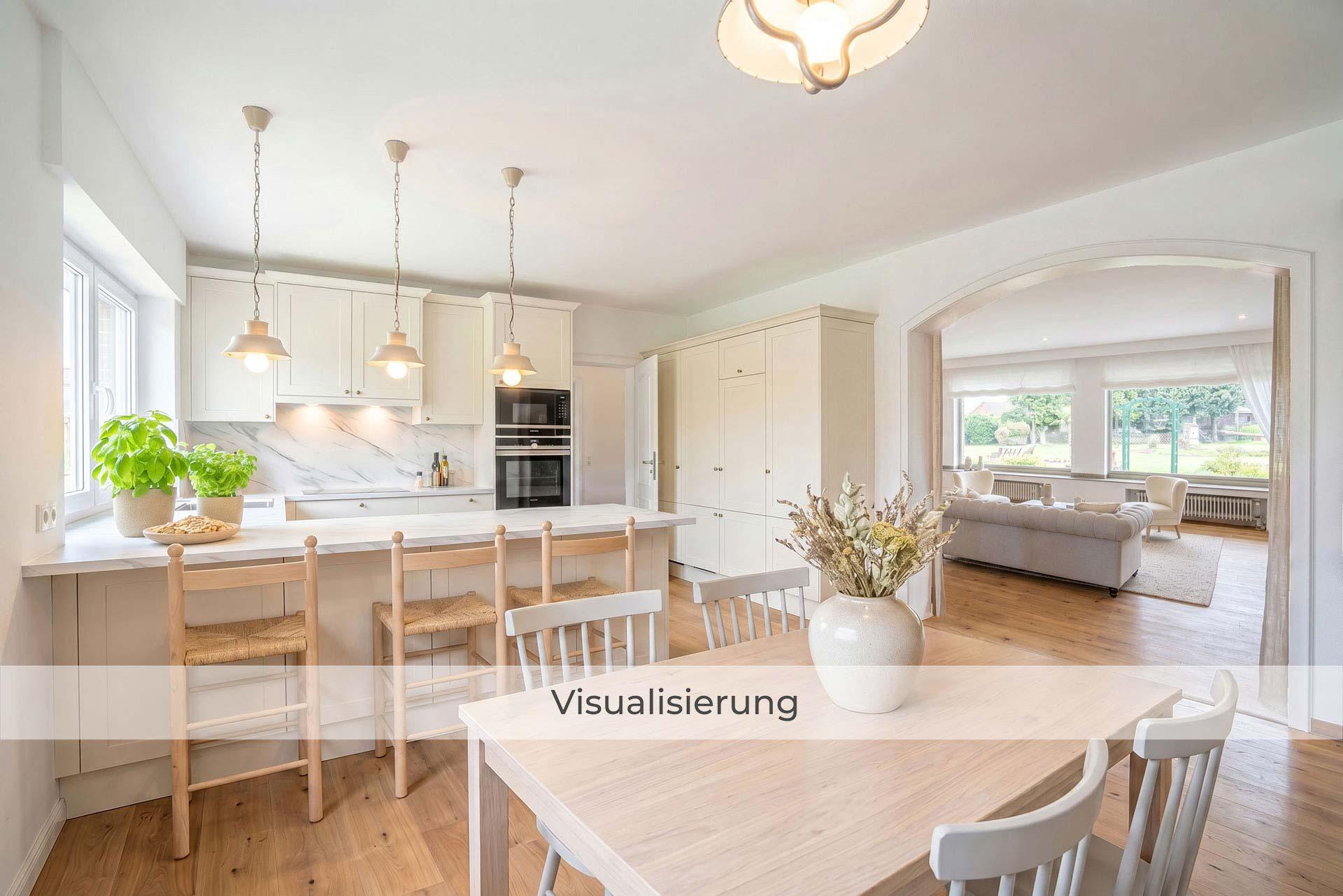 Visualisierung der Wohnküche nach einer möglichen Renovierung/Modernisierung. Immobilie Bedburg