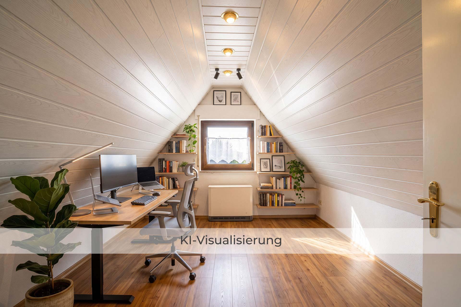 Die Visualisierung zeigt das Büro nach einer möglichen Renovierung bzw. Modernisierung und vermittelt einen Eindruck des gestalterischen Potenzials. Doppelhaushälfte Bergheim