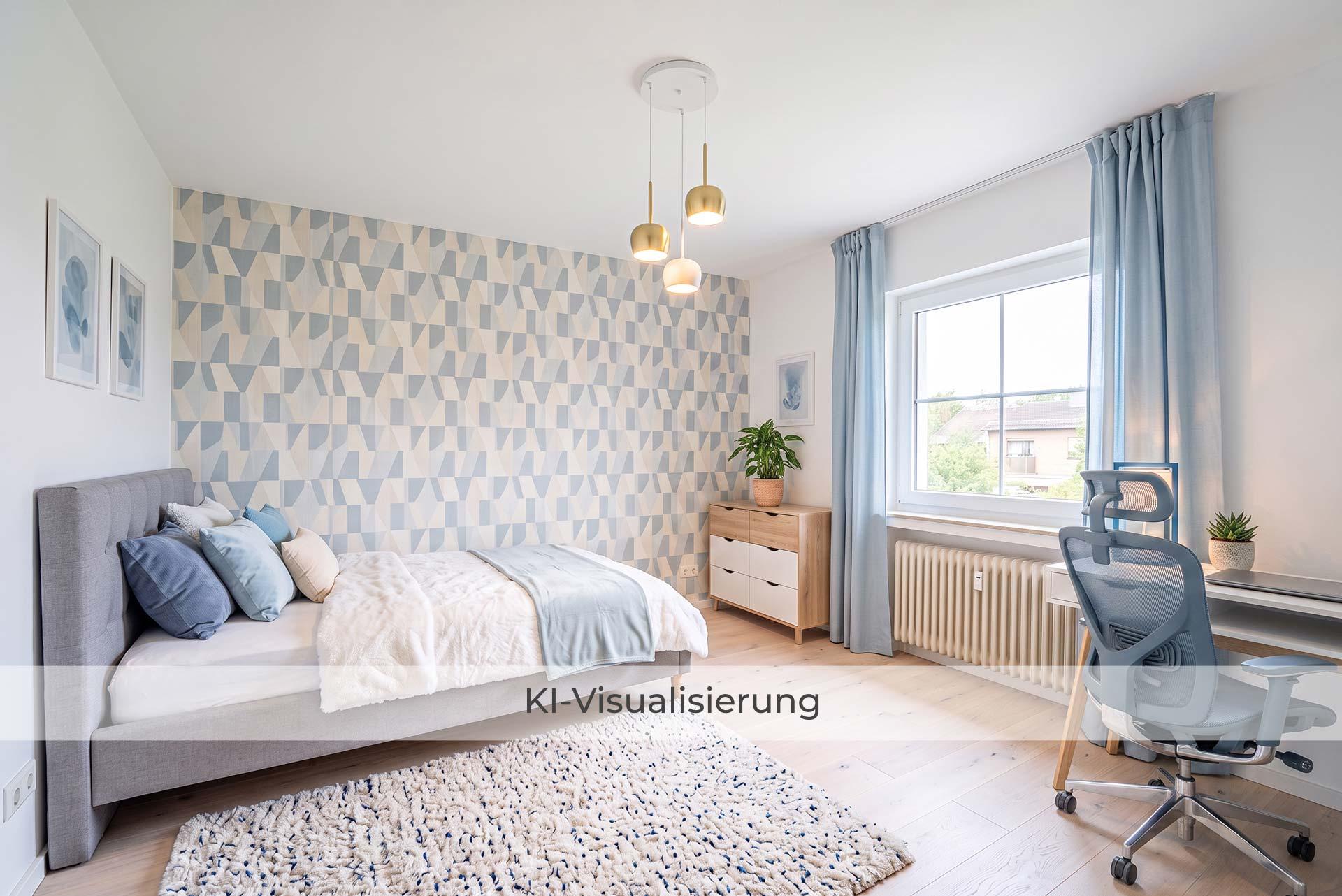 Die Visualisierung zeigt Kinderzimmer 1 nach einer möglichen Renovierung bzw. Modernisierung und vermittelt einen Eindruck des gestalterischen Potenzials.  Reihenmittelhaus Erftstadt