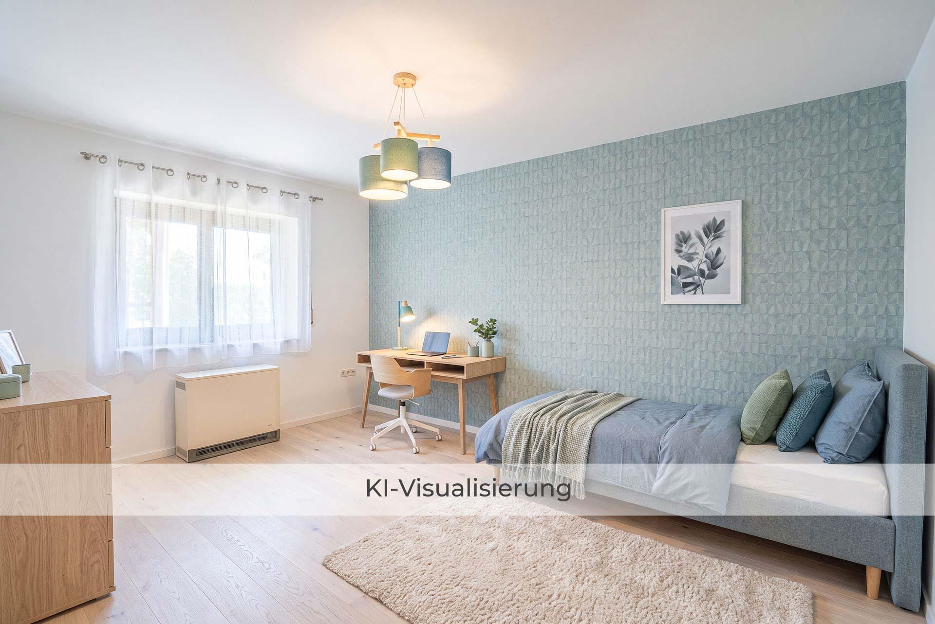 Die Visualisierung zeigt Kinderzimmer 1 nach einer möglichen Renovierung bzw. Modernisierung und vermittelt einen Eindruck des gestalterischen Potenzials. Doppelhaushälfte Bergheim