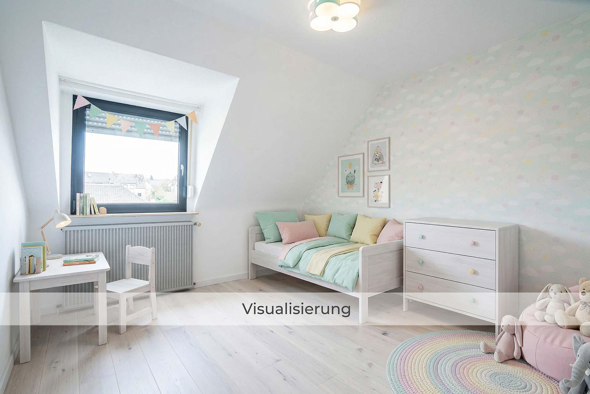 Visualisierung des Kinderzimmers nach einer möglichen Renovierung/Modernisierung. Reihenmittelhaus Kerpen