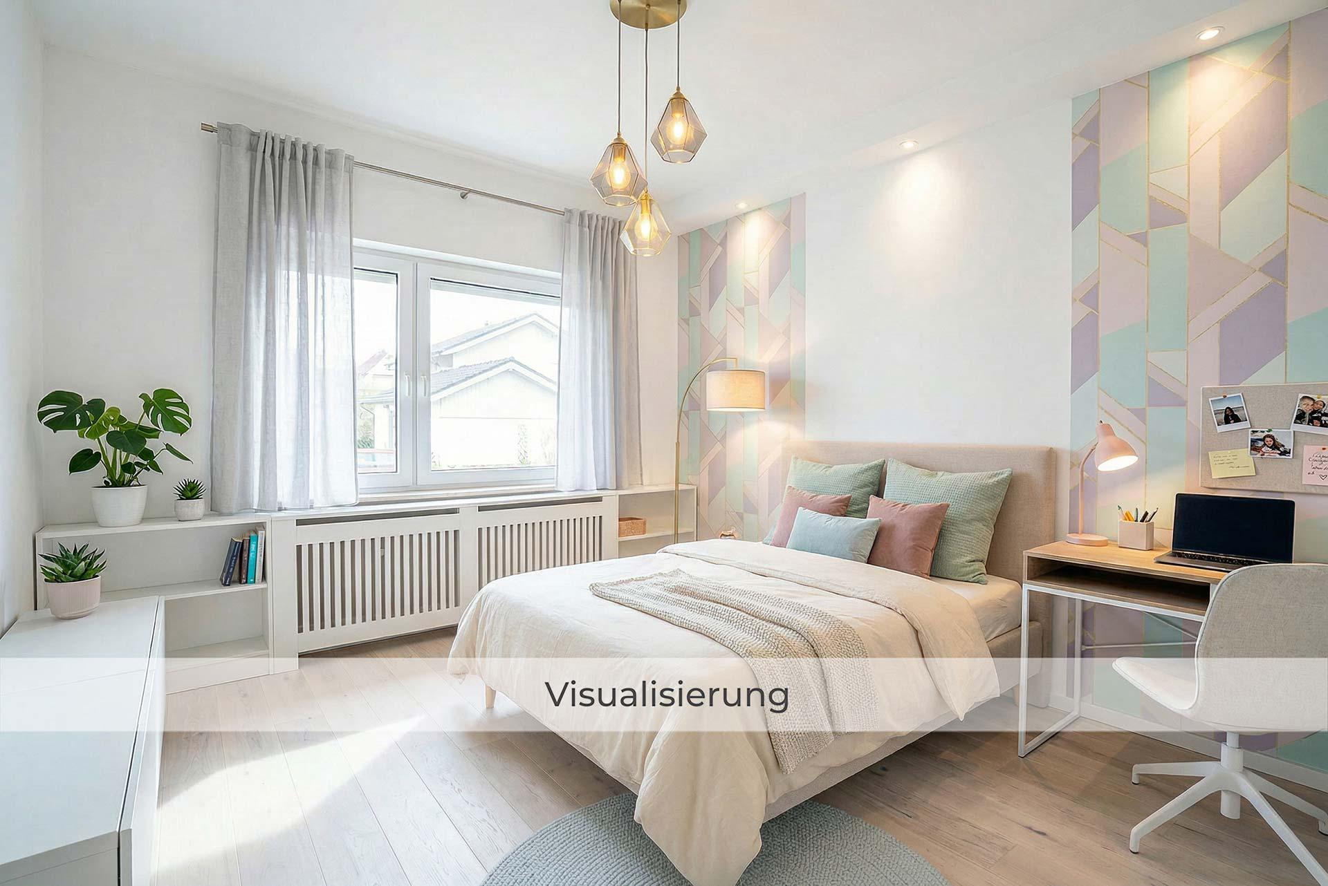 Visualisierung des Schlafzimmers im Erdgeschoss nach einer möglichen Renovierung/Modernisierung. Reihenmittelhaus Kerpen