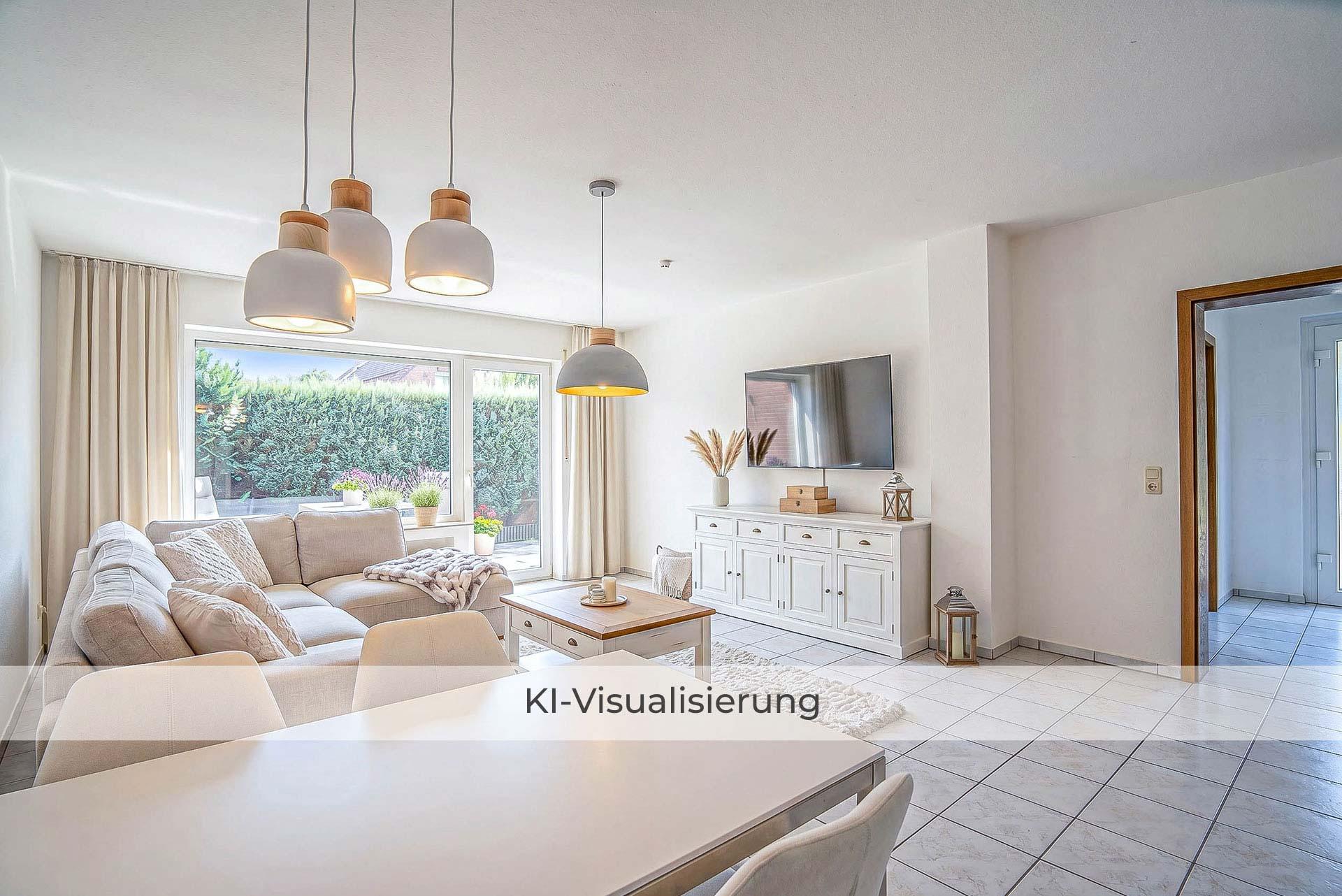 Visualisierung des Wohn- und Esszimmers nach einer möglichen neu Einrichtung Einfamilienhaus Bergheim