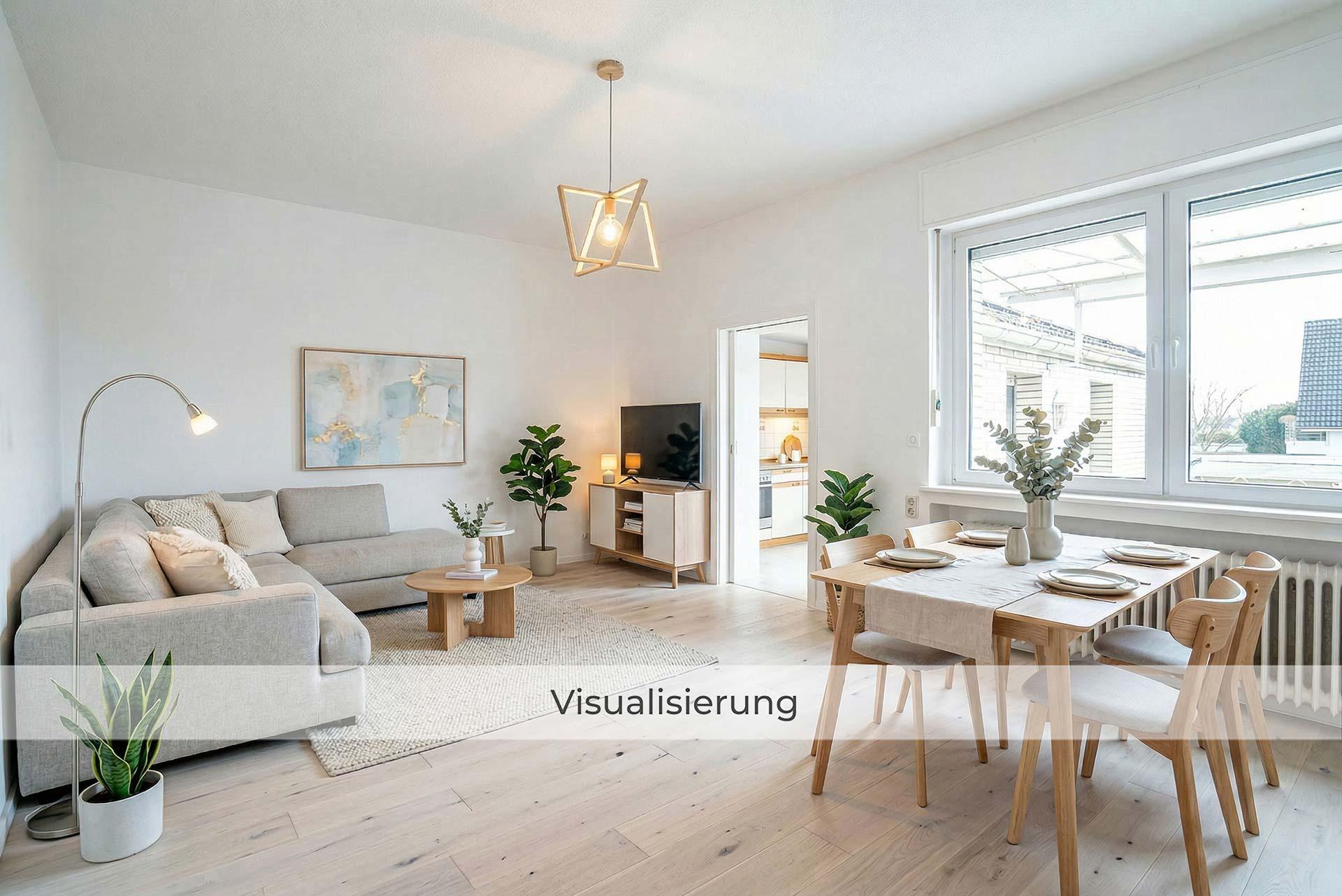Visualisierung des Wohn- und Essbereichs nach einer möglichen Renovierung/Modernisierung. Reihenmittelhaus Kerpen
